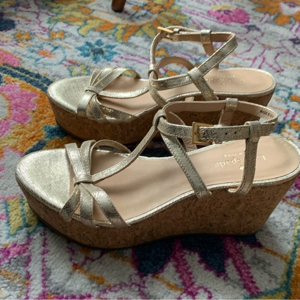 Kate Spade Gold Wedge Sandals with Ankle Strap